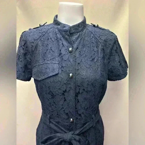 Banana Republic Navy Lace Belted Shirt Dress Size 4 - Picture 9 of 11